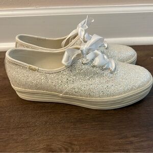 White glitter platform Keds